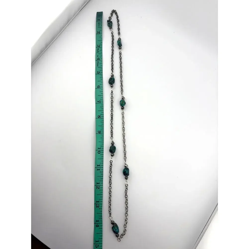 Handcrafted Artisan Made Turquoise Nugget and Oxidized Silver Chain Necklace